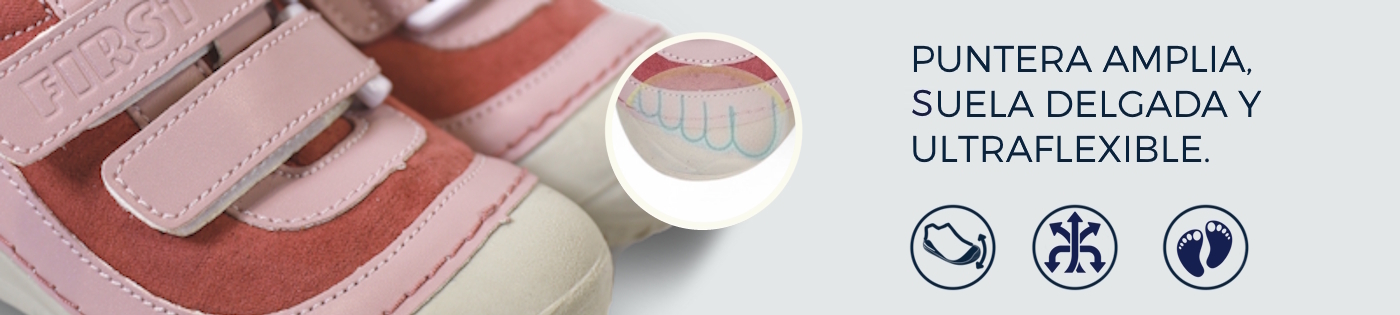 Puntera amplia, suela delgada y ultraflexible